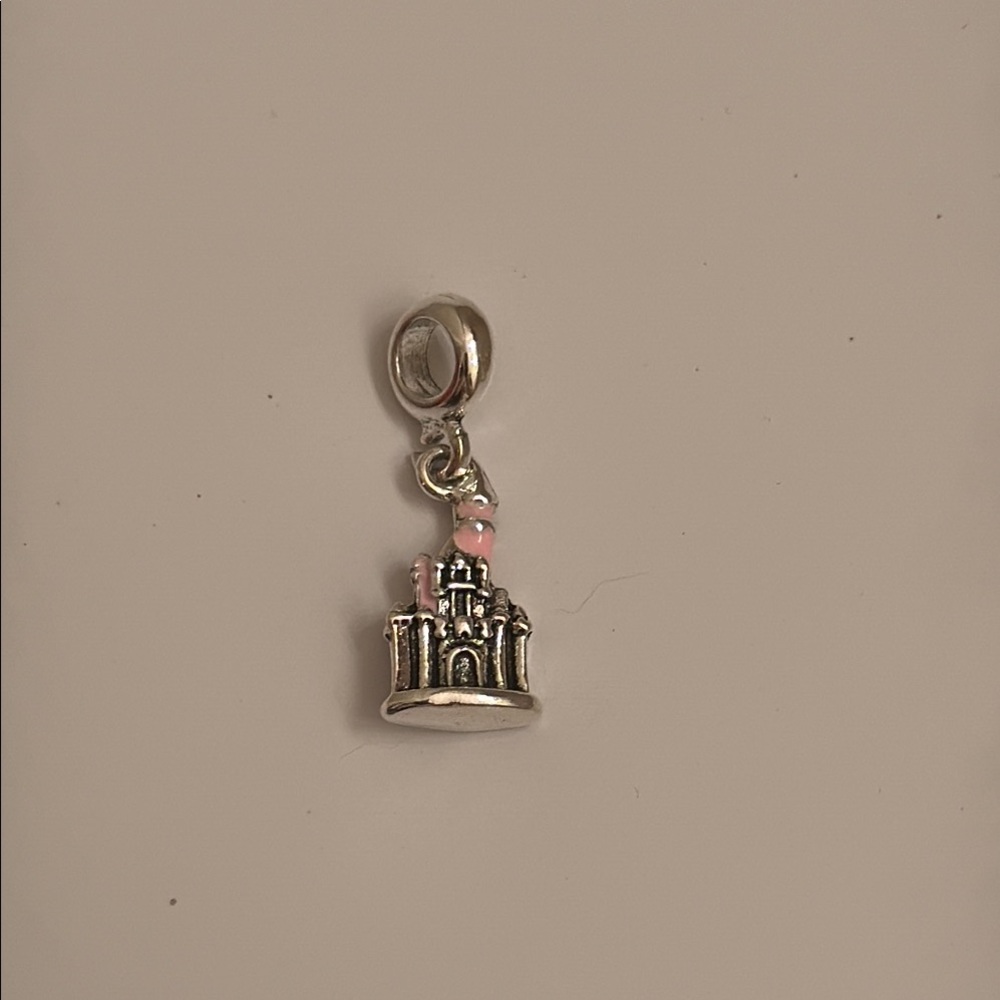 Silver tone Castle Charm with Pink Accents